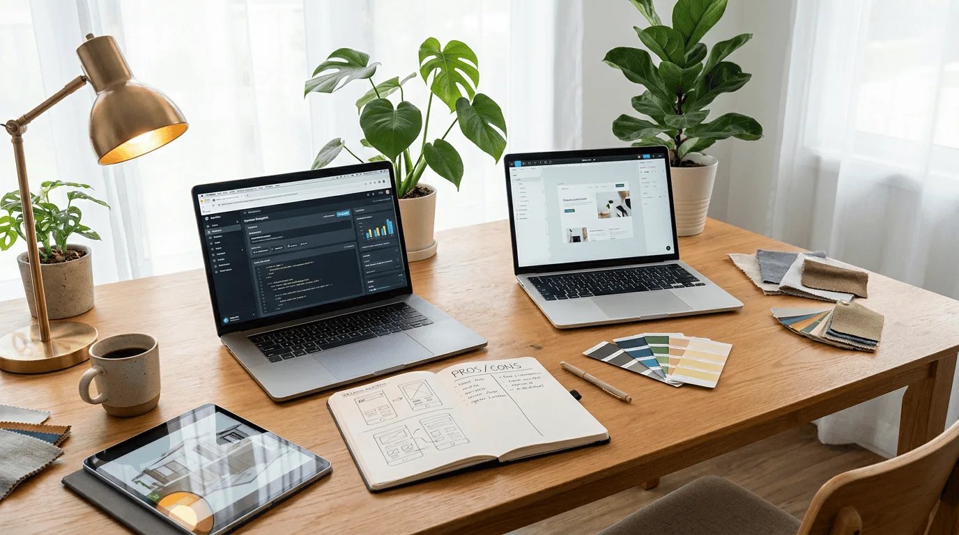 Illustration zum Ratgeber: WordPress oder Webflow? Vergleich für KMU