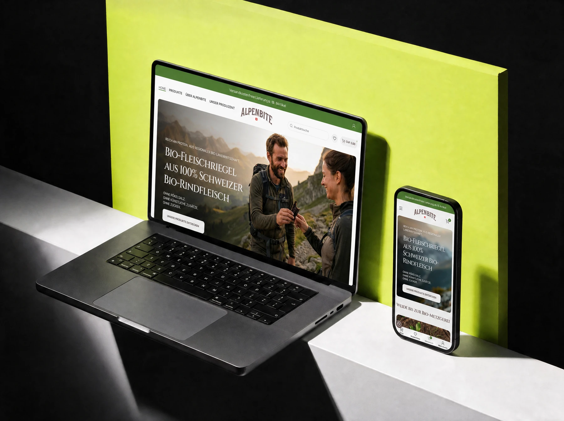 ALPENBITE – Website auf Laptop und Smartphone, Webdesign von YOU MEDIA