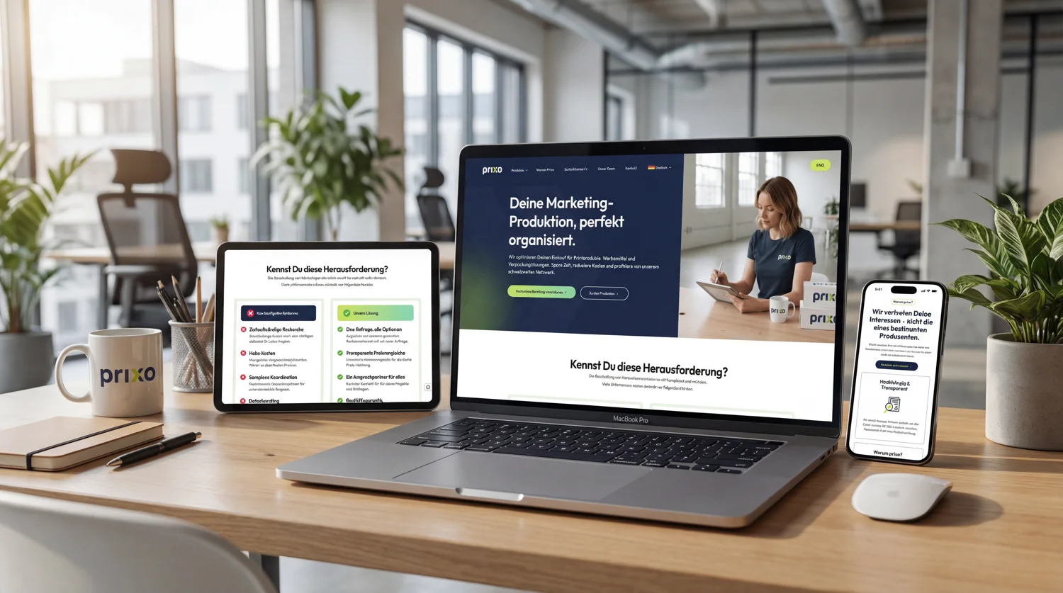 Prixo – Website auf Laptop, Tablet und Smartphone